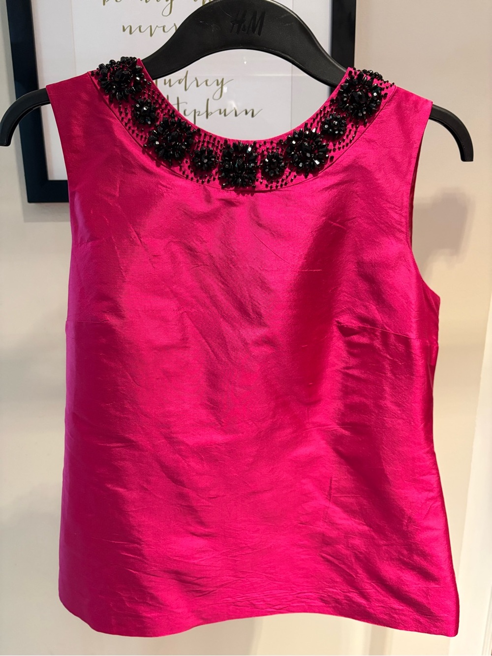Talbots Hot Pink Silk Beaded Neck Sleeve Shell Top - Size 2